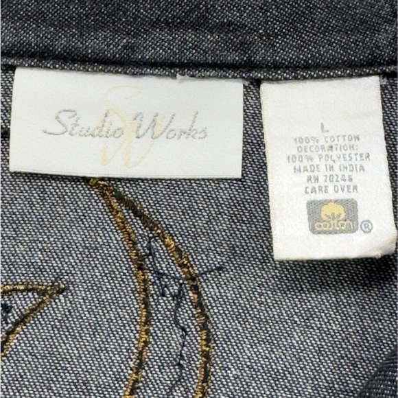 Vintage Floral Embroidered Denim Jacket L Artsy Funky Festival Boho Whimsy Y2k - Picture 14 of 16